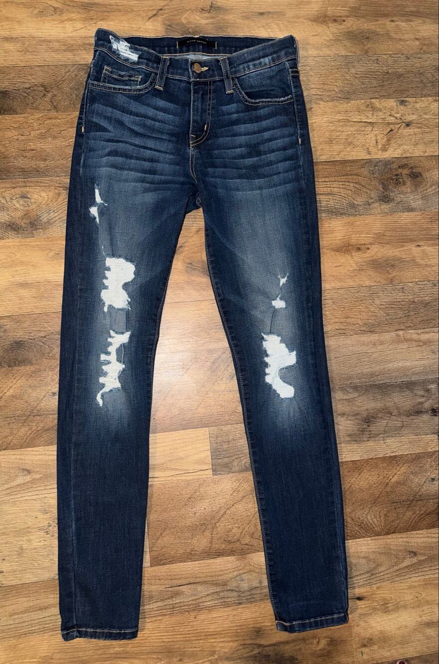 Flying monkey women’s distressed mid rise ankle skinny blue jeans